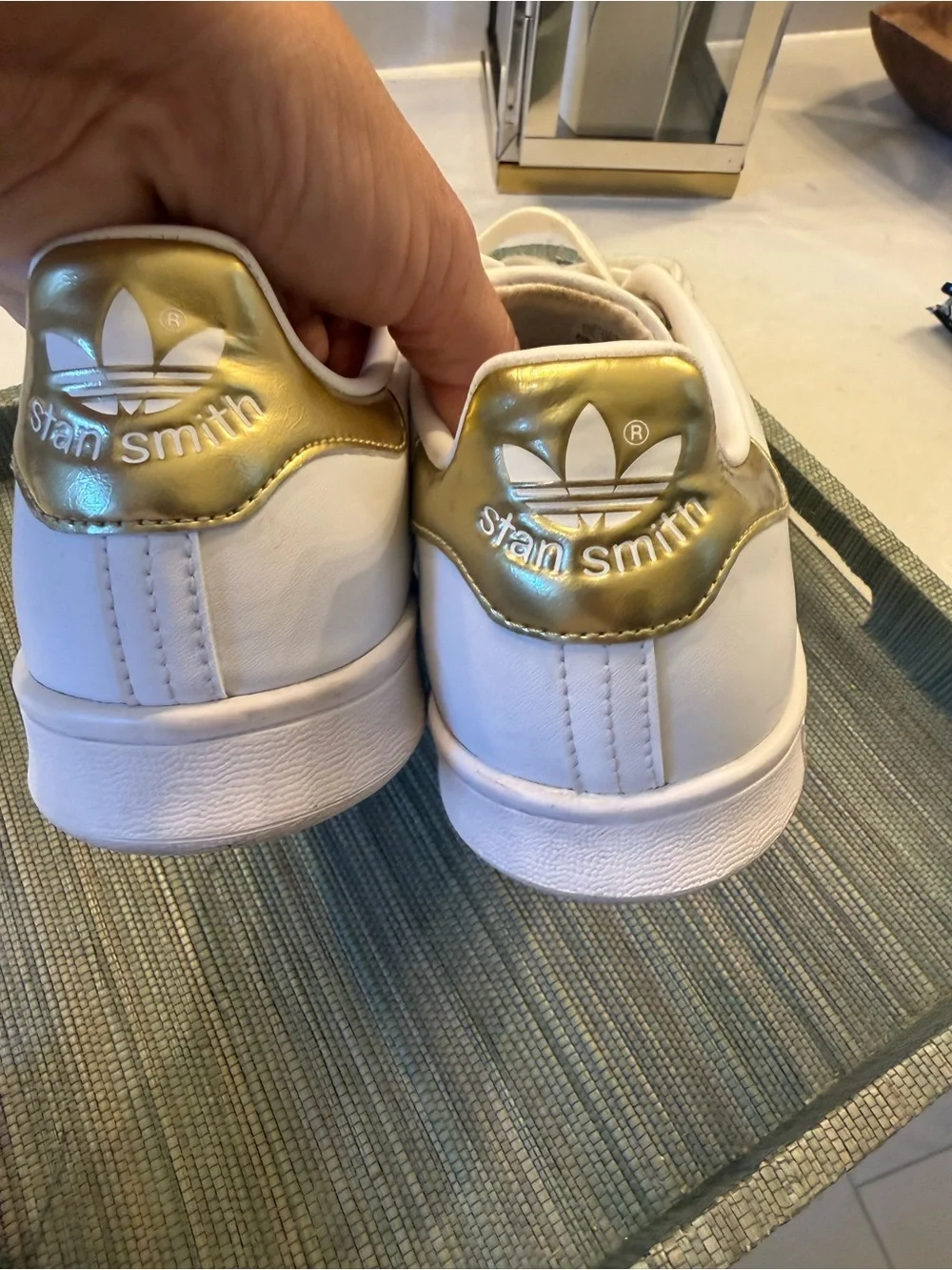 adidas White Leather Sneakers with Gold Heel Tab